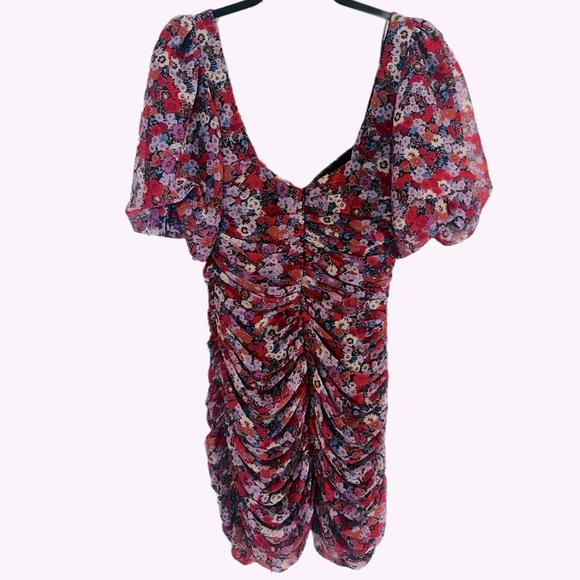 NWOT Zara Floral Print Dress with Draping and Puff Sleeves Size Medium - Picture 7 of 8